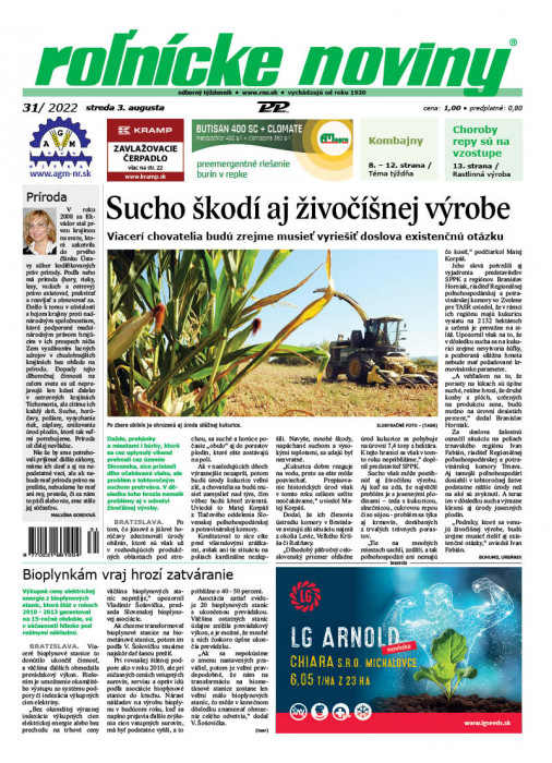 Obálka titulu Rolnické noviny - vydání č. 31/2022