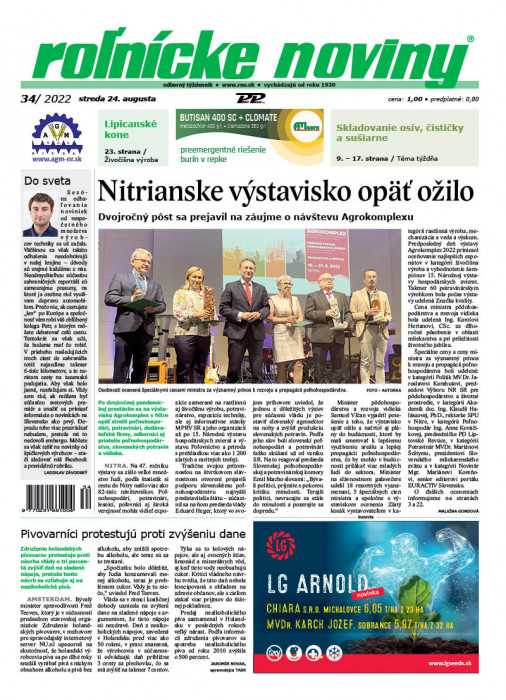 Obálka titulu Rolnické noviny - vydání č. 34/2022