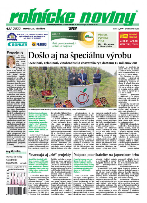 Obálka titulu Rolnické noviny - vydání č. 42/2022