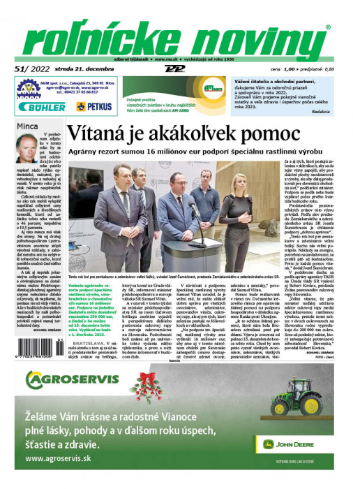 Obálka titulu Rolnické noviny - vydání č. 51/2022