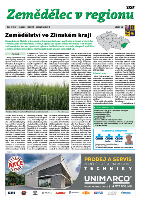 Obálka titulu Zemědělec v regionu - vydání č. 2/2023