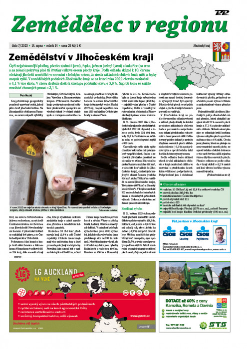 Obálka titulu Zemědělec v regionu - vydání č. 7/2023