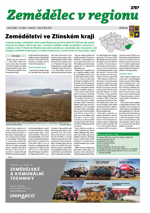 Obálka titulu Zemědělec v regionu - vydání č. 2/2024
