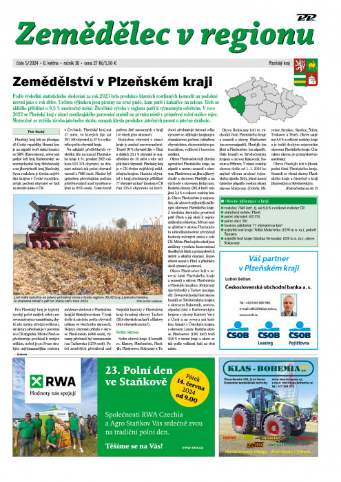 Obálka titulu Zemědělec v regionu - vydání č. 5/2024
